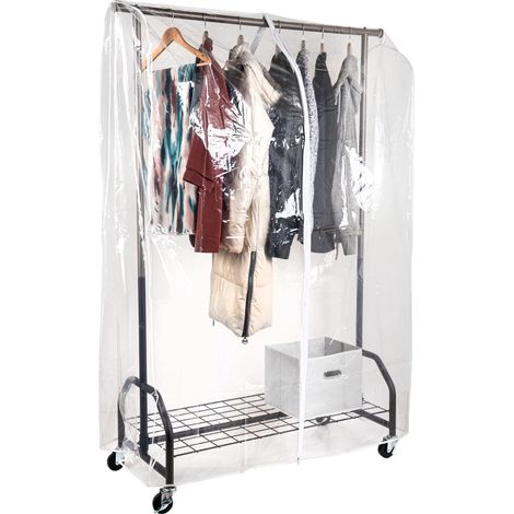 Portant à vêtements avec couvercle - Charge élevée - Stable - Avec roulettes et compartiment de rangement - Housse de protection - Charge lourde - Jusqu'à 100 kg - Métal/plastique - Bronze (1/5)