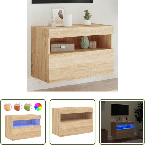 LED-Leuchten - TV-Wandschrank mit LED-Leuchten Sonoma-Eiche 60x30x40 cm (1/5)