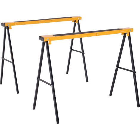 Set 2 Cavalletti da Lavoro Pieghevoli max 250Kg in Acciaio 99,5x50x76 cm Neri e Gialli (1/5)