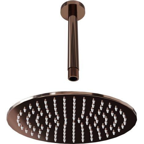 FugaFlow Eccelente Accessoire Douche de tête - 25cm - rond - bras de plafond 20cm - cuivre brossé PVD (Cuivre)