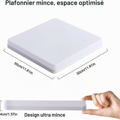 Plafonnier LED 48W, IP44, Carré, 6500K Blanche Froide, 30cm, 2pcs (1/5)
