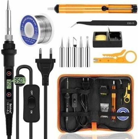 -Fer à Souder Kit 80W Température Réglable 180-480°C Electronique de Precision avec Interrupteur ON/OFF, 5 Conseils de soudage, Pompe à Dessouder, Fil de Soudure, Station de Soudage, Pincettes-- (1/4)
