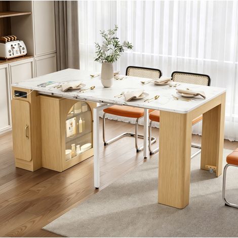 Mesa de cocina extensible 83x39.6149.6x77 cm natural en MDF y vidrio con ruedas y almacenamiento (1/5)