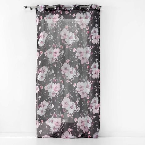 Voilage à Œillets 140 x 240 cm – Voile Sablé Imprimé – Velvet Flower Noir (1/3)