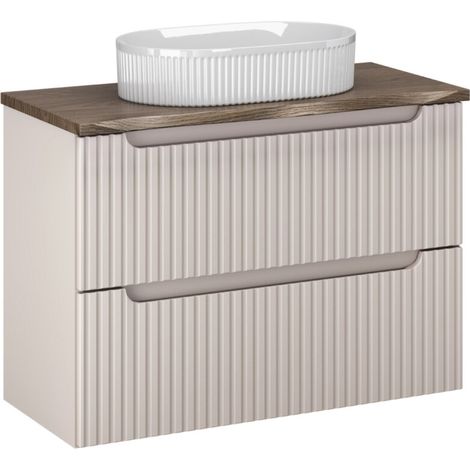 Meuble suspendu 2 tiroirs avec vasque ovale blanche NOVA 80 cm-Taupe/Marron-Largeur 80 cm (1/5)