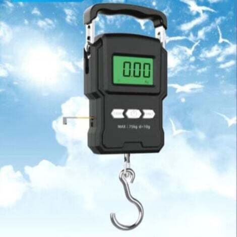 Portable electronic scale, digital backlit LCD screen, 165 lb/75 kg, hanging hook with measuring tape ruler (1/4)