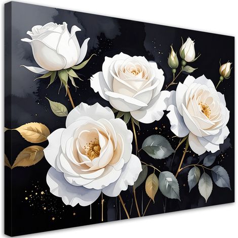 Cuadro sobre Lienzo Rosas blancas sobre fondo negro 30x20 (1/5)