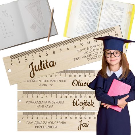 Righello per la fine dell'anno scolastico della scuola materna con possibilità di scegliere il nome e il modello regalo. (1/5)