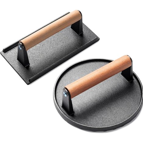 Presse à hamburger, presse à hamburger pour poêles à frire, moule à presse rectangulaire robuste en fonte pour bacon avec poignée en bois, poids à steak haché pour sandwichs. (1/4)