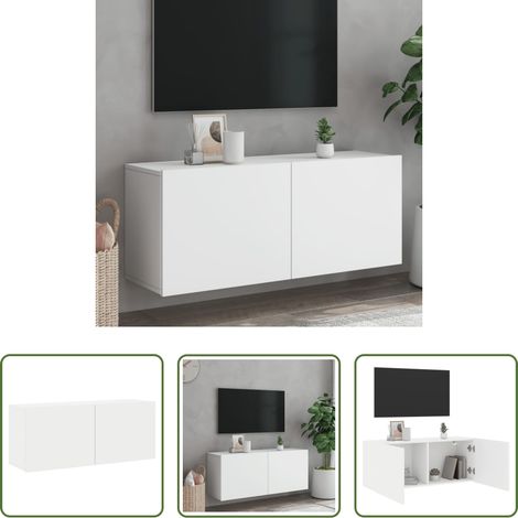 Armoire tv murale - Meuble TV mural blanc 100x30x41 cm (1/5)