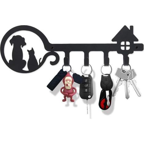 Porte-Clés Mural - Home - Métal Noir - Acier au Carbone - Design Animaux (1/4)