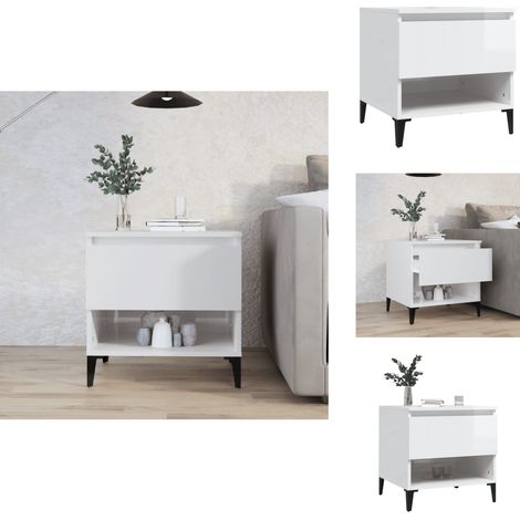 Table d'appoint Blanc brillant 50x46x50 cm Bois d'ingénierie - Table D'appoint - Meuble Industriel - Table Basse - Table Design - Rangement (1/5)