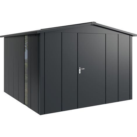 Hörmann Metall-Gerätehaus "Juno" mit Satteldach, JSD14 - Design, 310 x 310 cm (B x T), anthrazit, mit bodentiefem Fenster, 1-flüglige Tür, Anschlag rechts (1/5)