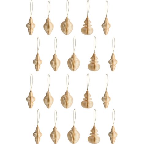 Lot de 20 Décorations de Noël en Papier Alvéolé à Suspendre 3D Beige Altaelva