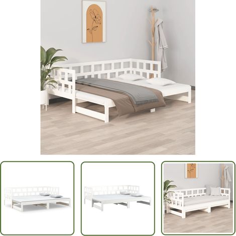 The Living Store Tagesbett Ausziehbar Weiß Massivholz Kiefer 2x(90x200) cm - Tagesbett - Schlafsofa - Gästebett - Kiefernholz Möbel - Massivholzmöbel (1/5)