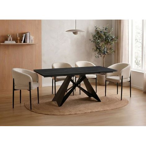 Table à manger extensible en métal noir avec plateau en céramique