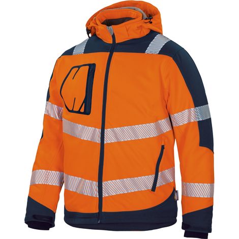 Vizwell VW268B Winter-Kontrast-Softshelljacke Gr. L leuchtorange/marine