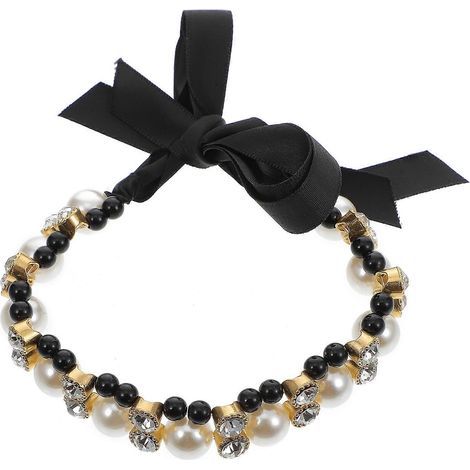 Perlenhalsband für Haustiere, schwarzes Schleifenband, Hundehalsband-Accessoire für Partys (1/5)