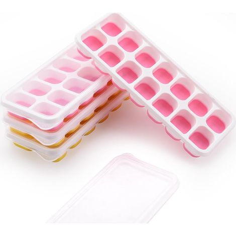 Vaschetta per cubetti di ghiaccio, set di 4 stampi per cubetti di ghiaccio con coperchio, 14 vaschette per cubetti di ghiaccio in silicone, certificate LFGB, senza BPA, adatte per alimenti per bambini (1/5)
