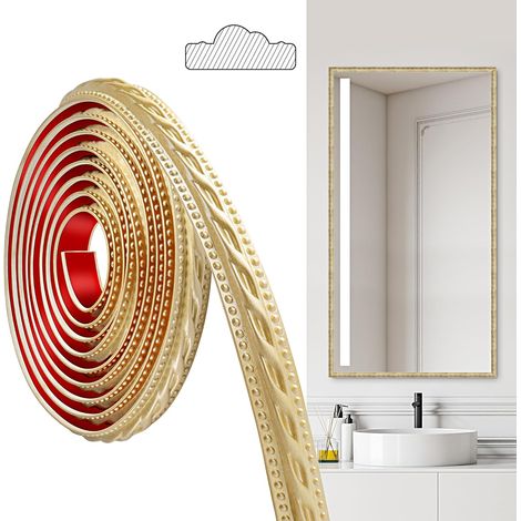 Moulures en PVC, 300cm×2cm, Autocollantes, Pour Plafonds, Moulures Murales Pour Bordures de Murs, Cadres de Miroirs, Plafonds, Plinthes, Armoires(Champagne Or) (1/5)