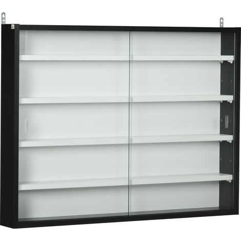 Mensola a muro Irovami a 5 ripiani con 4 ripiani regolabili e ante in vetro, ideale per la casa o l'ufficio (60 x 80 cm, bianco e nero)