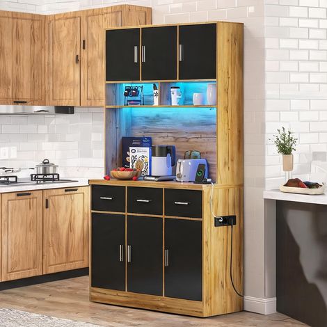 Buffet coloris natural noir en MDF 100 x 40 x 180 cm (1/5)