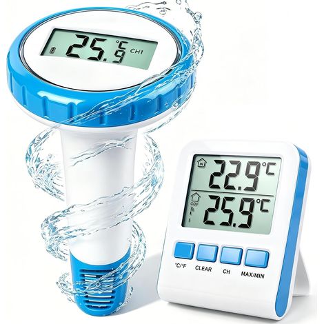 Thermomètre numérique sans fil pour piscine, thermomètre flottant, étanche IPX8, thermomètre à 3 canaux pour piscines, baignoires, aquariums, jacuzzis et spas, utilisable en intérieur et en extérieur (1/5)