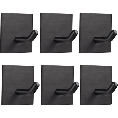 Lot de 6 crochets auto-adhésifs robustes en acier inoxydable pour cuisine, salle de bain, porte, serviette, manteau, clés, peignoir (1/5)