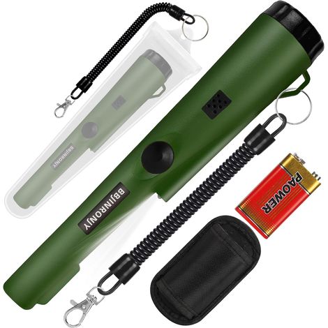 Metal detector Pinpointer per la ricerca di metalli, caccia al tesoro, cercatore di tesori a 360 gradi con cintura, fondina, LED, accessori per utensili impermeabili (verde)