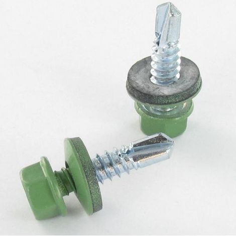 Vis autoperceuse Tête hexagonale TH 5.5X25 Rondelle d'étanchéite EPDM Acier zingué RAL6011 vert reseda-400 pièces