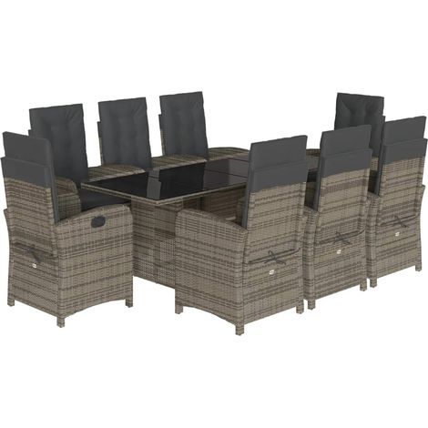 Maison Exclusive - 9-tlg. Garten-Essgruppe mit Kissen Grau Poly R (1/5)