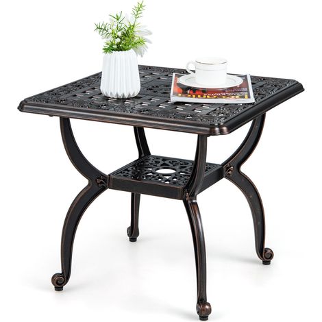 COSTWAY 53 cm Outdoor Side Table Anti-rust Patio Coffee Table Square End Table w/Shelf (1/5)