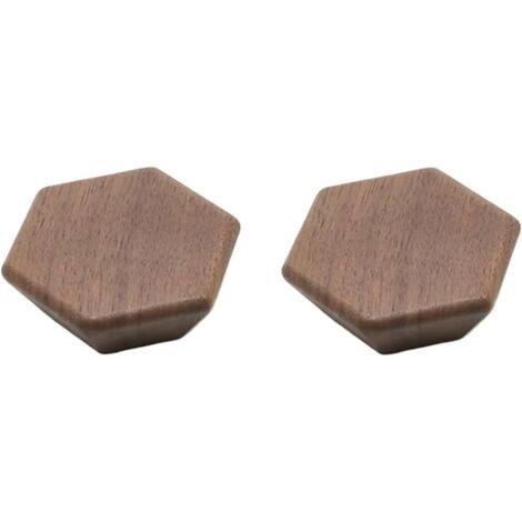 Lot de 2 boutons de tiroir hexagonaux en bois de noyer, 60 mm avec vis – Quincaillerie de poignée de porte en bois naturel – Poignées de meubles d'armoire, d'armoire, de placard et de tiroir, (1/5)
