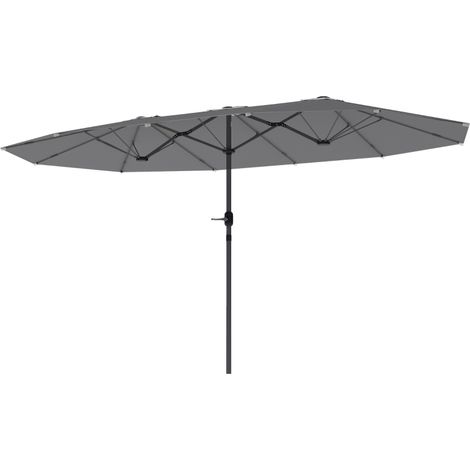 Parasol double 436 x 260 cm, parasol en acier avec protection UV et manivelle, parasol ovale pour balcon, parasol de plage, résistant au vent, parasol de marché stable, parasol à manivelle pour la pla