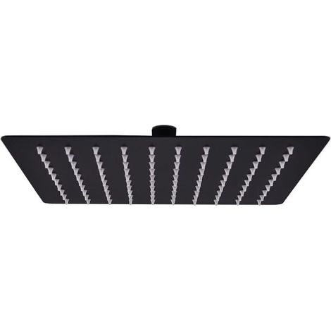 Pomme de Douche Pluie Pulvérisateur Pommeau de Douche Tête de Douchette Accessoire de Salle de Bain Acier Inoxydable 20x20 cm Carrée Noir (1/4)