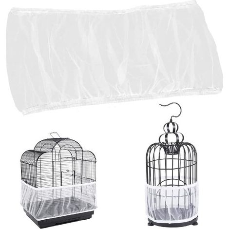 Cubiertas para jaulas de pájaros，jaula para pájaros，jaula para pájaros，trampa de semillas，para jaulas con una circunferencia de 90-140 cm，blanco (1/5)
