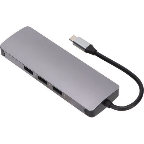 Station d'accueil USB-C avec adaptateur HDMI Gigabit Ethernet multiport, prise en charge de l'alimentation pass-through et lecteur de cartes SD/TF, boîtier en alliage d'aluminium, compatible avec les (1/4)