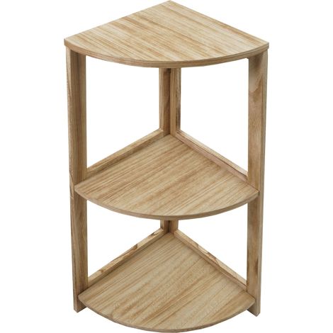 Étagère d'angle HHG-395, Étagère sur pied Étagère de salon, 3 étagères, 80x37x37cm MDF en paulownia, brun naturel (1/5)