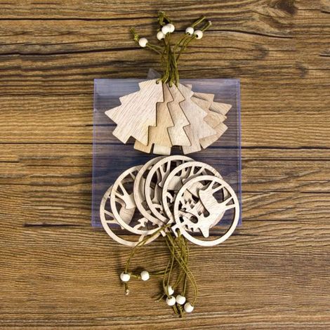 Ensemble de 12 décorations de sapin de Noël en bois Décoration de pendentif de Noël pour Noël (orignal + sapin de Noël)-Fei Yu (1/2)