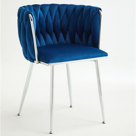 Sedia da pranzo imbottita in tessuto blu navy, set da 2, con braccioli e gambe in metallo (1/2)