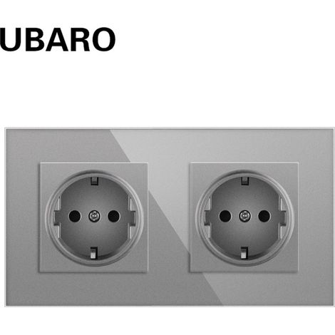 Prise murale à double trou en verre trempé 153 mm – Europlug/Schuko, 250V 16A, clapets de sécurité, encastrée (1/5)