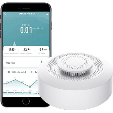 Moniteur intelligent de qualité de l'air : Détecteur de qualité de l'air intérieur WiFi détecte le CH2O, le CO2, les COV, la température et l'humidité (1/5)