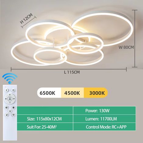 Plafonnier LED blanc – Anneau acrylique – 3 tons – 6 lumières – Design nordique – Salon/chambre