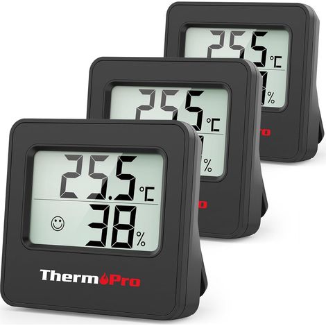 ThermoPro TP157-3 Digital Hygrometer Indoor Thermometer, Baby Room Thermometer with Temperature Humidity Sensor and Face Icon Comfort Indicator for Greenhouse, Wine Cellar, Office (1/5)