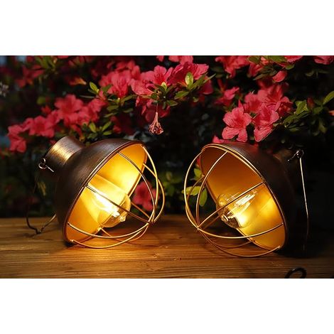 Lot de 2 lanternes solaires YAKii, à suspendre en extérieur, en métal, étanches, avec lumière blanche chaude, décoratives.-AquaForge