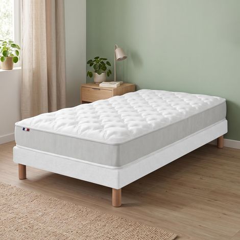 Ensemble matelas mousse sommier déco blanc 90x190cm (1/5)