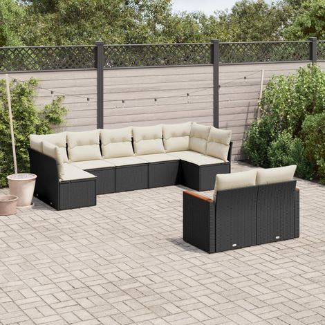 Set de sofás de jardín 8 piezas y cojines ratán sintético negro vidaXL