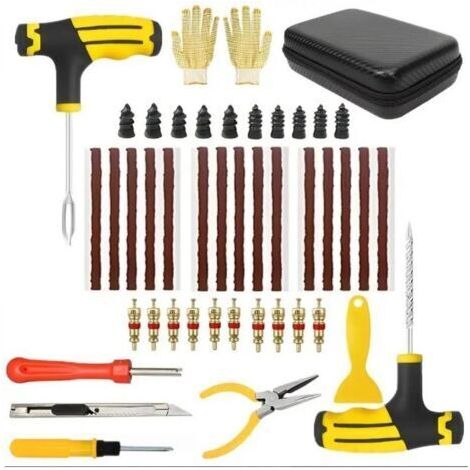 Kit de réparation d'urgence pour pneus de voiture (45 pièces) pour voitures, motos, véhicules électriques et pneus sans chambre à air. (1/5)