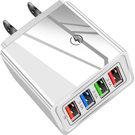 Wall Adapter Led Smartphone Charger - ABS - 3 USB Ports - For iPhone Type-C Micro USB Devices - 7.5 x 4.5 x 2.5 cm - 40 g - 1 Unit