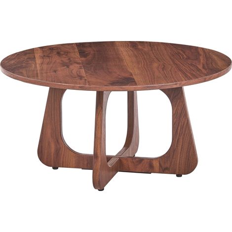 Tavolino da caffè con piano in ceramica effetto travertino base a piedistallo scanalata stile moderno Mid-Century marrone Sabrina (1/5)